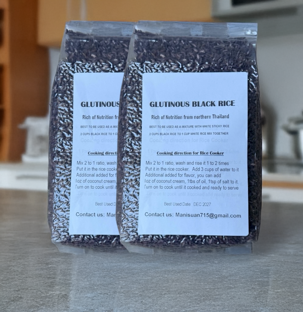 Thai Glutinous Black Rice – 2 x 1 kg. (2.2 lb.) Bags