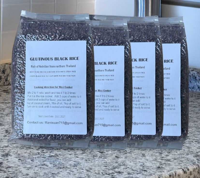 Thai Glutinous Black Rice – 4 x 1 kg. (2.2 lb.) Bags